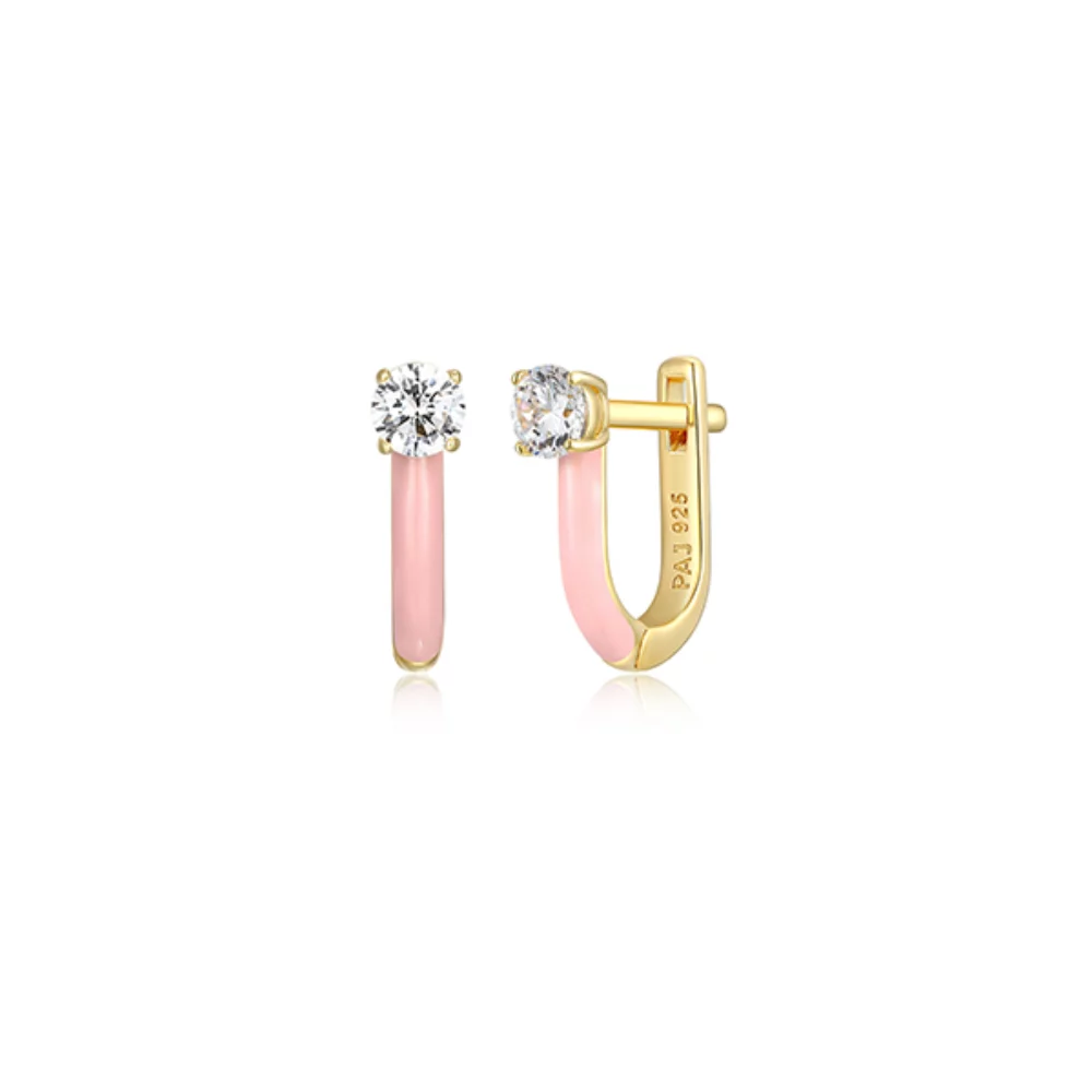 Collection Cotton Candy Diamondlite Cubic Zirconia Enamel U-hoop Earrings - Rose clair