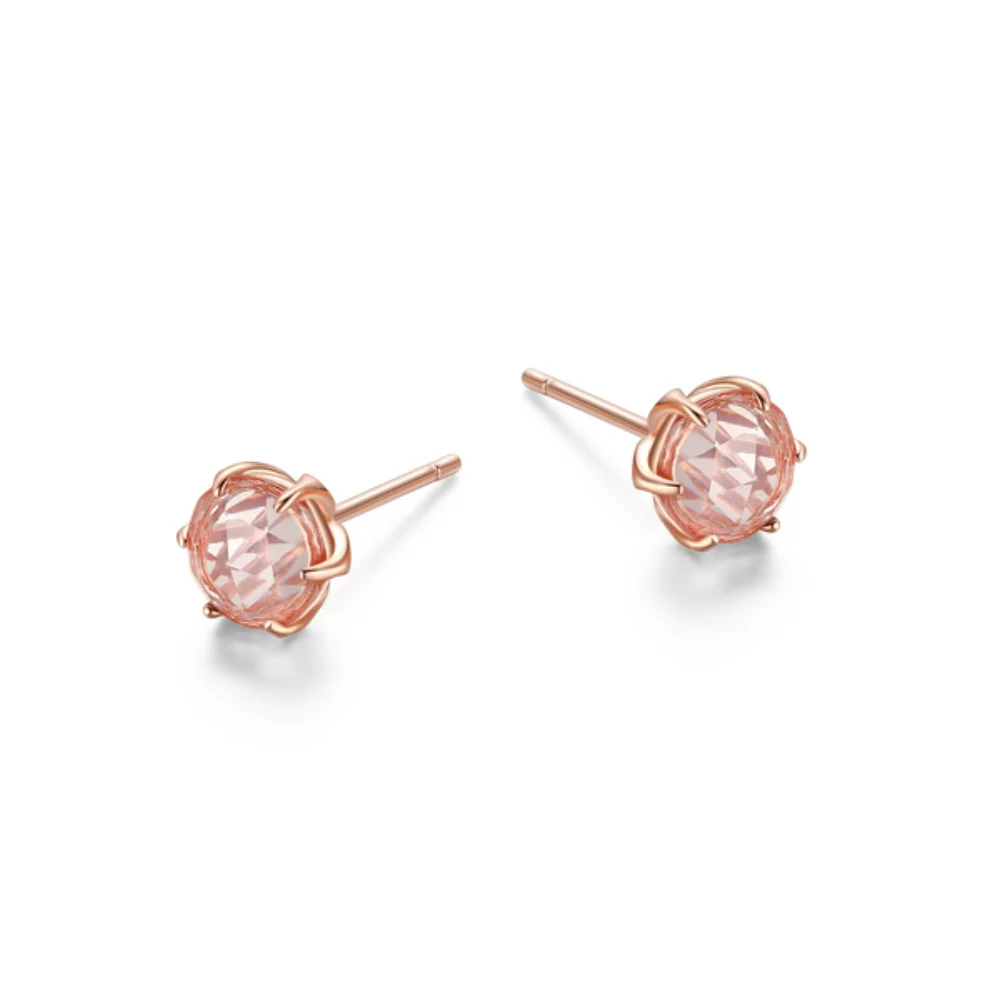 Boucles d'oreilles en quartz rose véritable de Madagascar, forme Fleur de Vie - Or rose