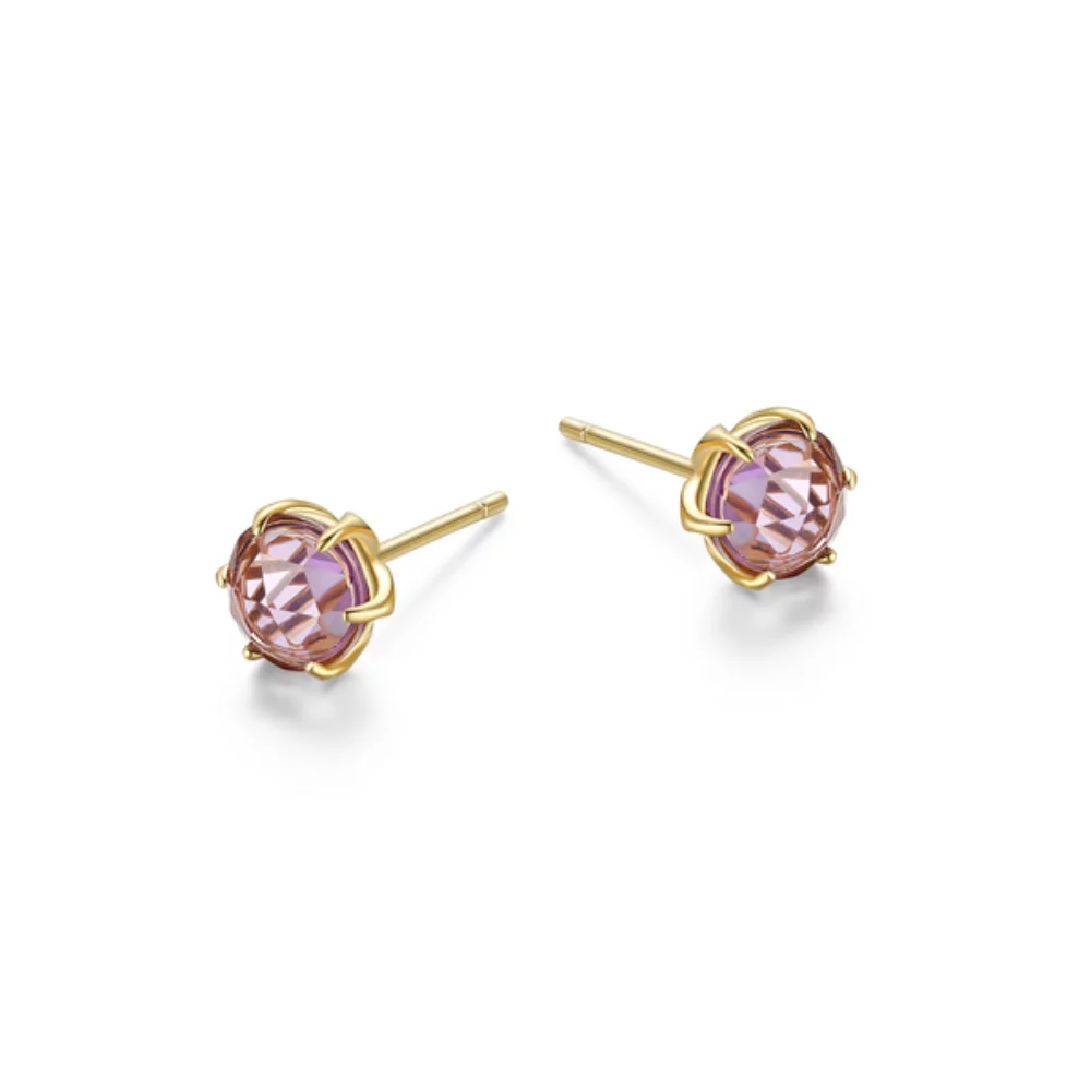 Fleur De Vie Round Genuine Brazil Amethyst Earrings - Gold