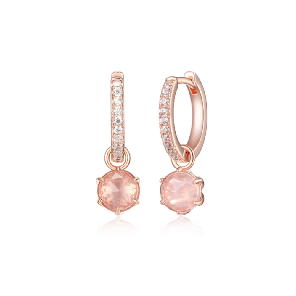 Fleur De Vie Diamondlite CZ Rose Quartz 2-in-1 Huggie Earrings - Rose Gold