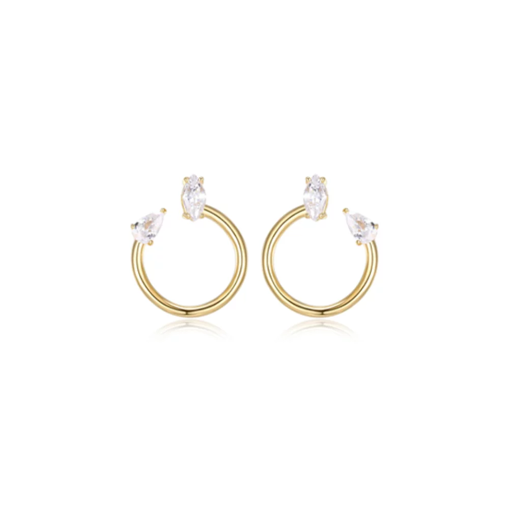 Diamondlite Cubic Zirconia Harmony Pear and Marquise Curved Earrings - Gold