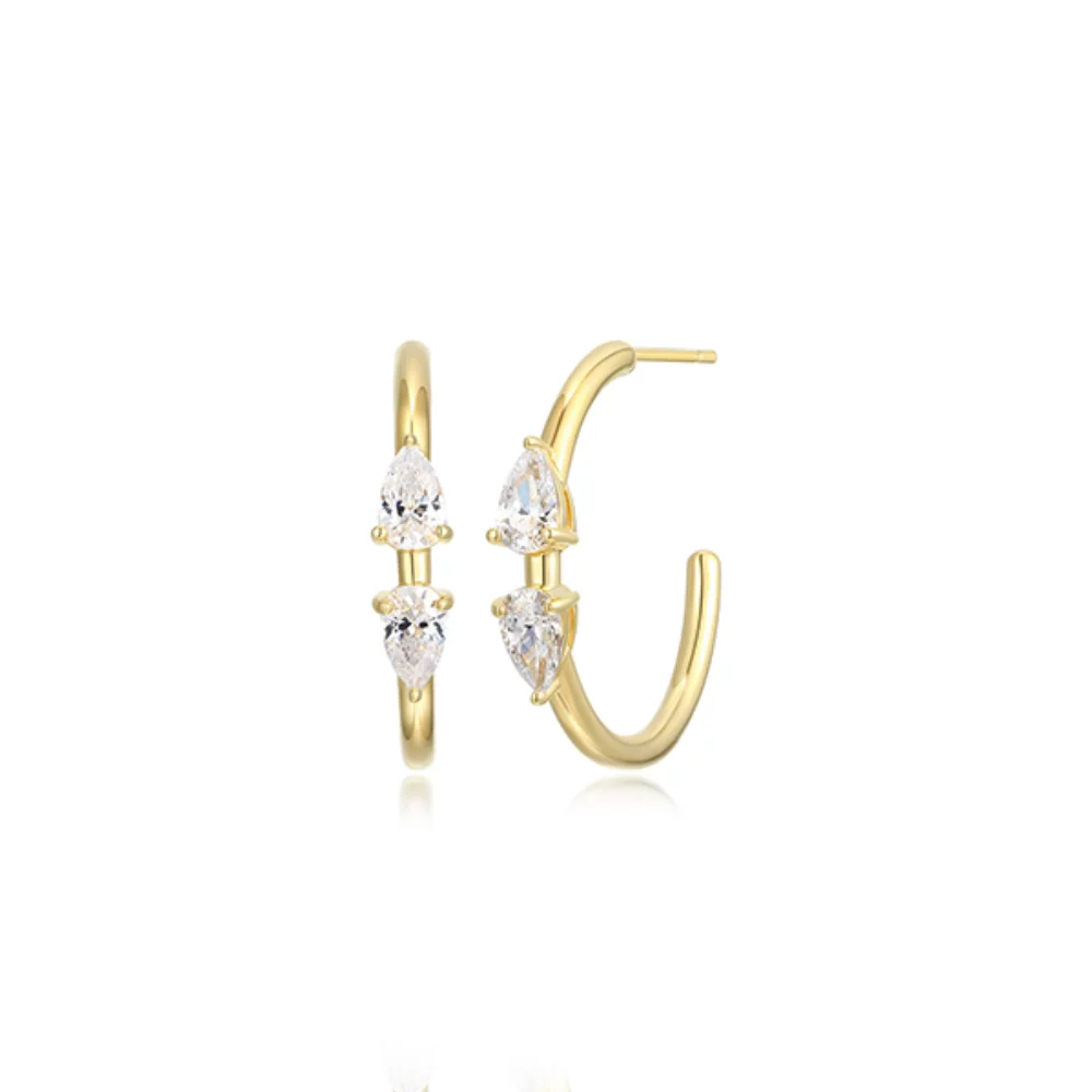 Diamondlite Cubic Zirconia Pear North-South Half Hoop Earrings - Gold