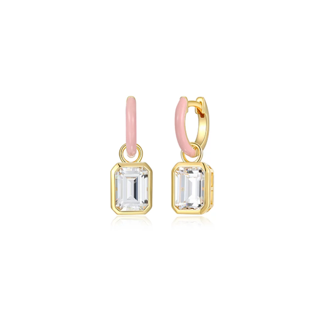 Collection Barbe à Papa Émeraude Boucles d'oreilles Huggie en émail Diamondlite CZ 2 en 1 - Rose clair