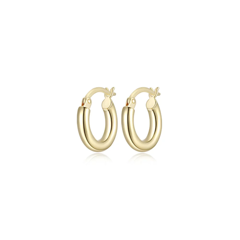15mm Polished Tube Hoop Earrings - Gold