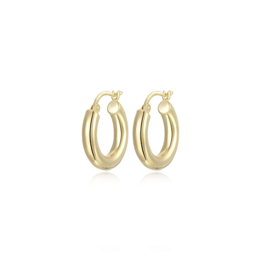 20mm Polished Tube Hoop Earrings - Gold