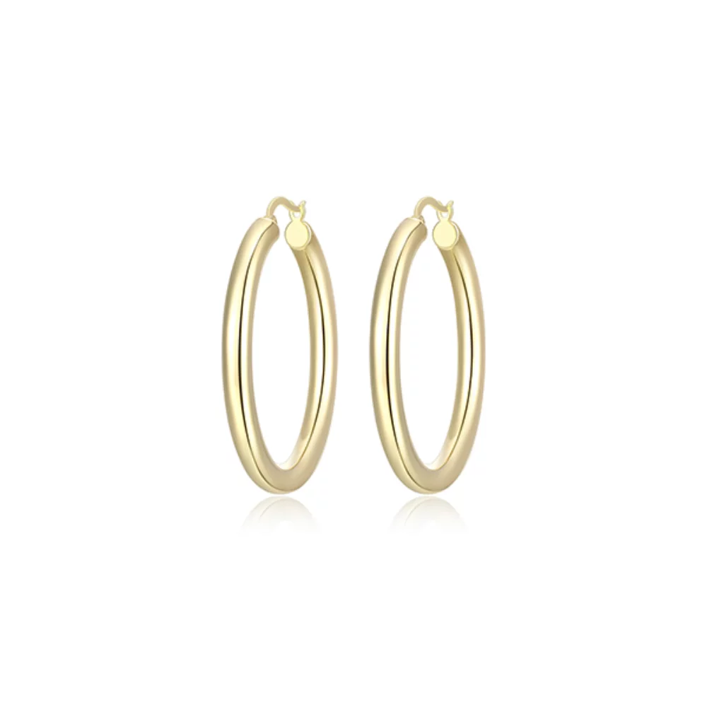 40mm Polished Tube Hoop Earrings - Gold
