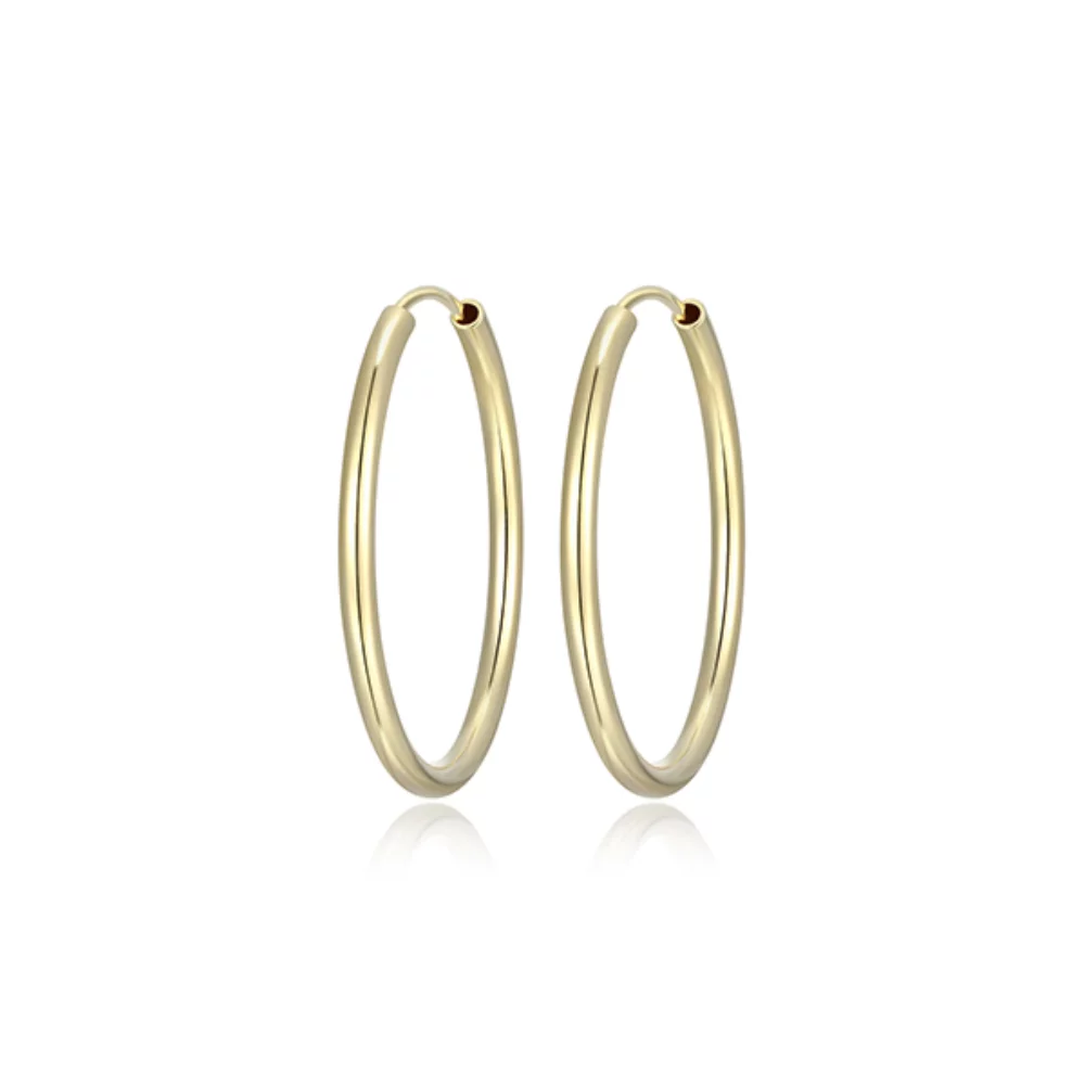 30mm Slim Polished Endless Tube Hoop Earrings - Gold
