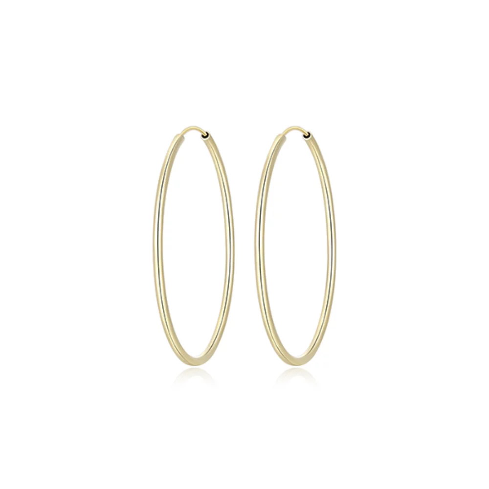 50mm Slim Polished Endless Tube Hoop Earrings - Gold