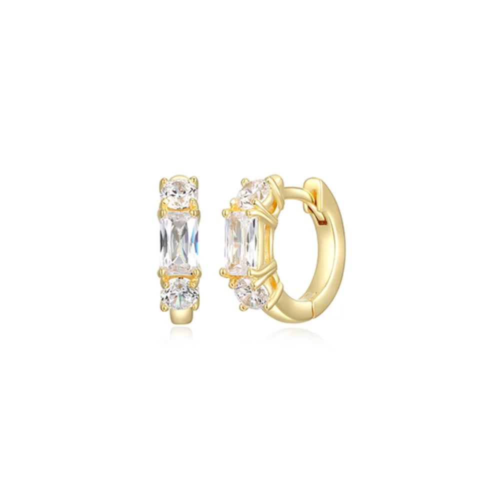 Boucles d'oreilles créoles Huggie rondes en émeraude et zircone cubique Diamondlite de 13 mm - Or