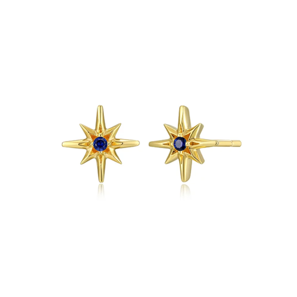 Goddess Created Sapphire North Star Stud Earrings - Gold