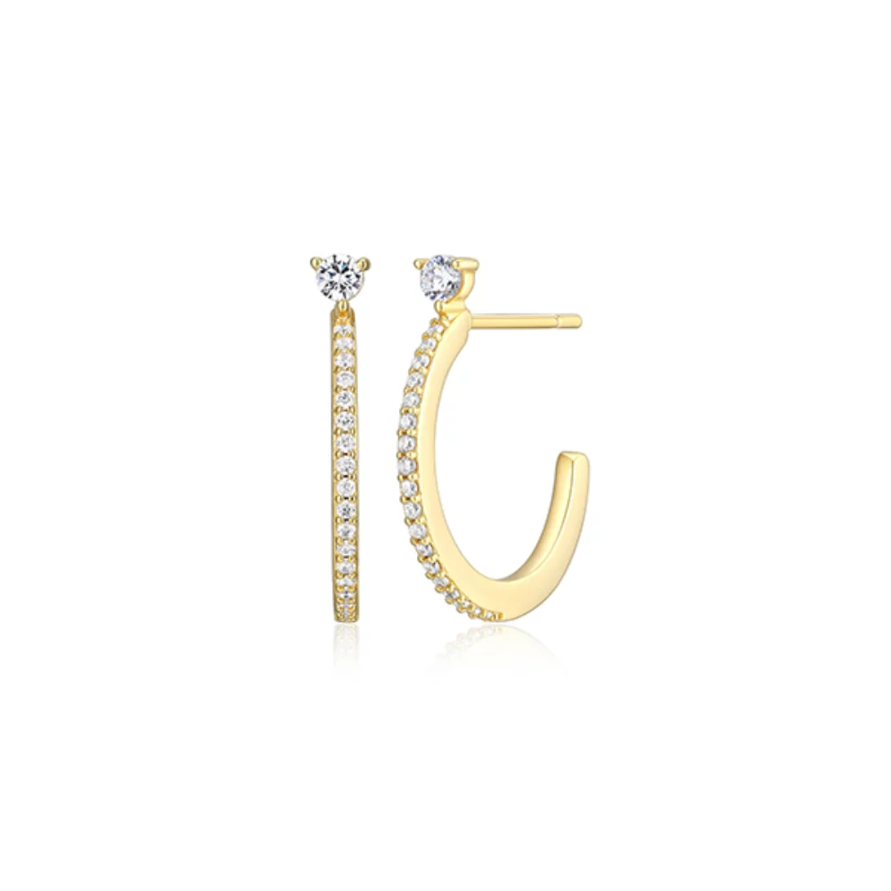 Boucles d'oreilles demi-créoles en zircone cubique Diamondlite ultra-fine pavée de 19 mm - Or