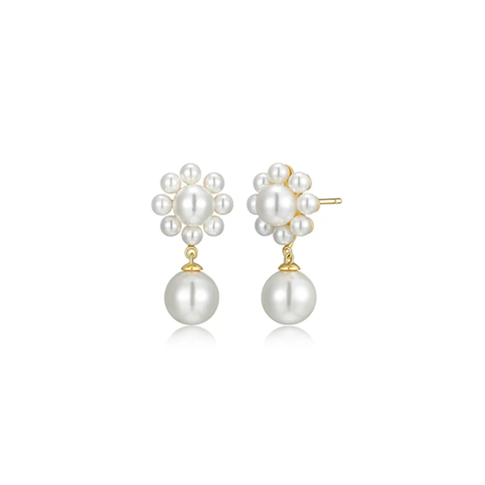 Boucles d'oreilles en forme de fleur de perle avec pendentif en perle de coquillage de 8 mm - Or