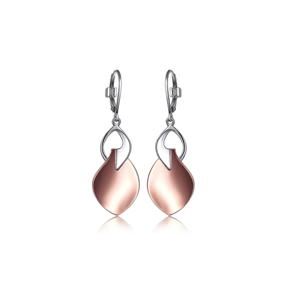 ELLE "Rose Petal" Sterling Silver Rose Petal Leverback Earrings - Silver and Rose Gold