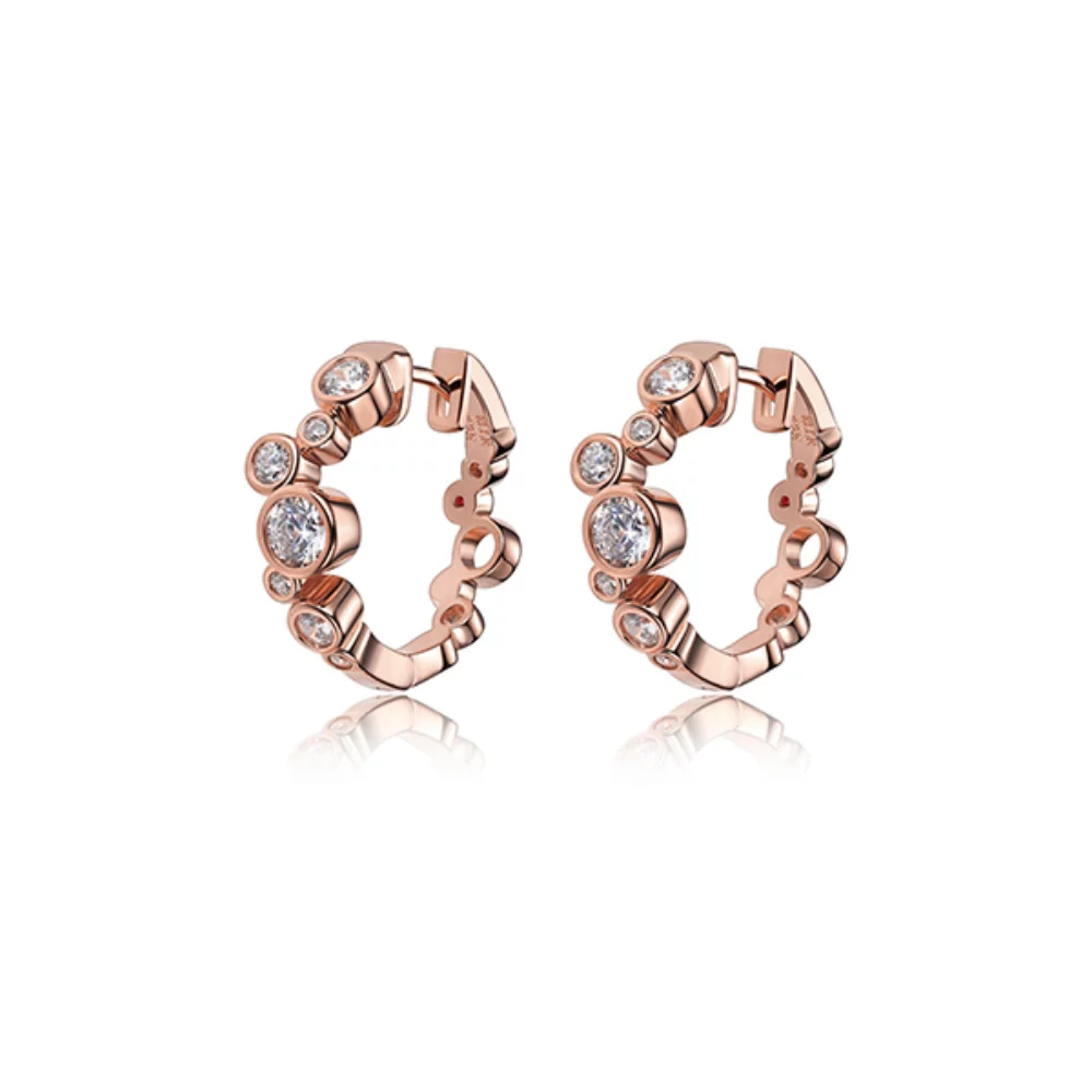 BOUCLES D'OREILLES Créoles "Bubble" en argent sterling avec zircone cubique sertie en or rose