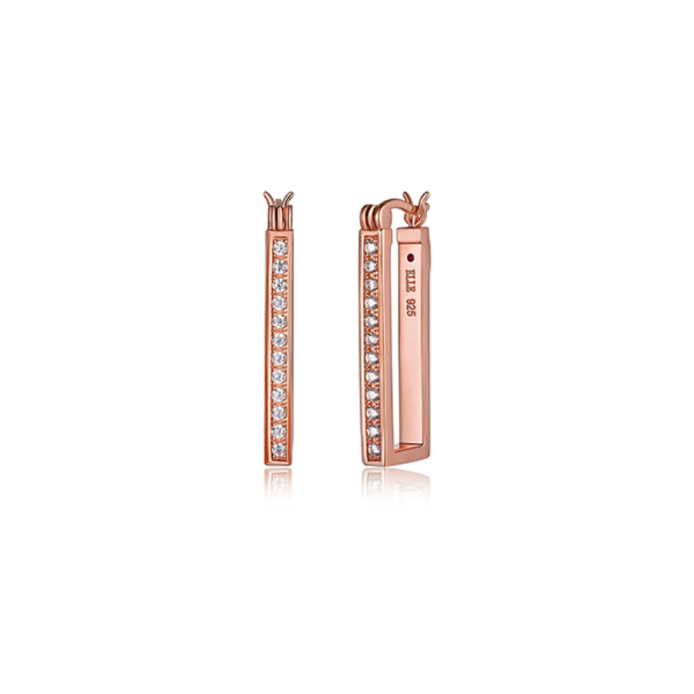 ELLE "Horizon" Sterling Silver Cubic Zirconia Rectangular Hoop Earrings - Rose Gold