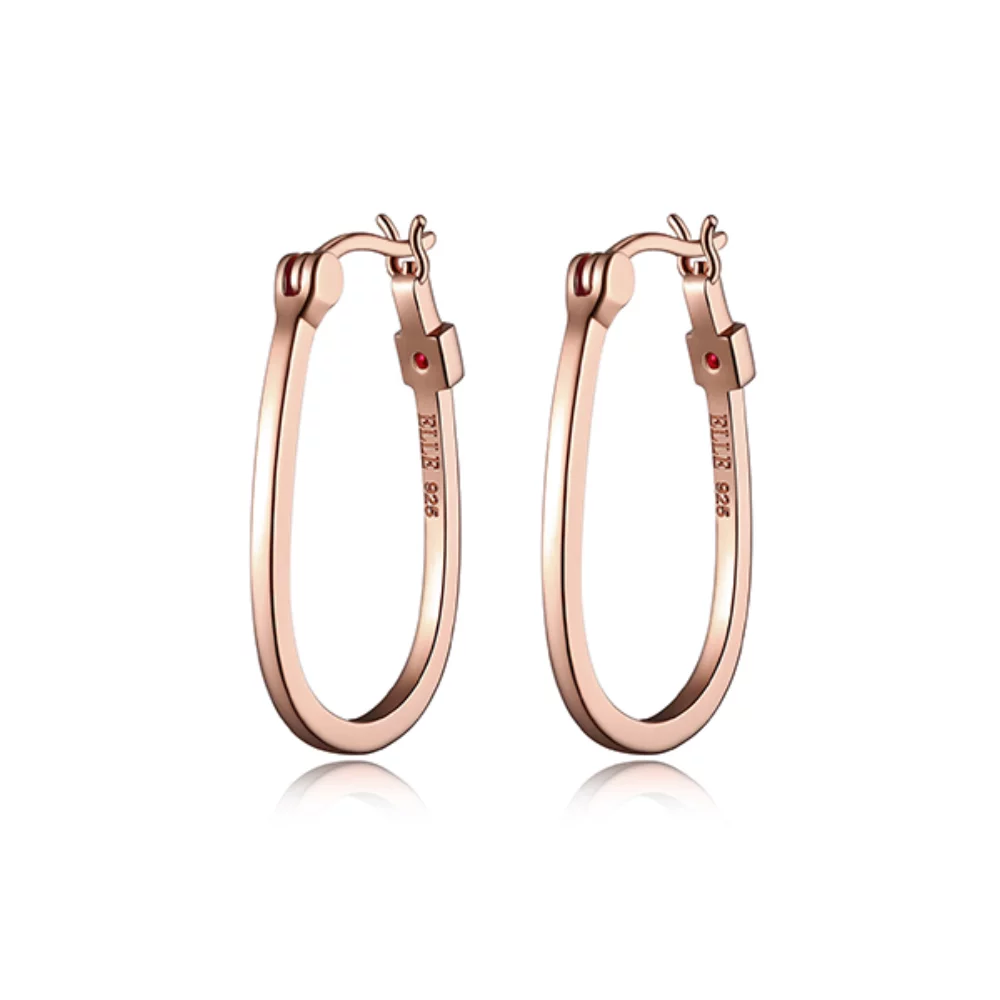 ELLE "Trinity" Sterling Silver Oval Hoop Earrings - Rose Gold