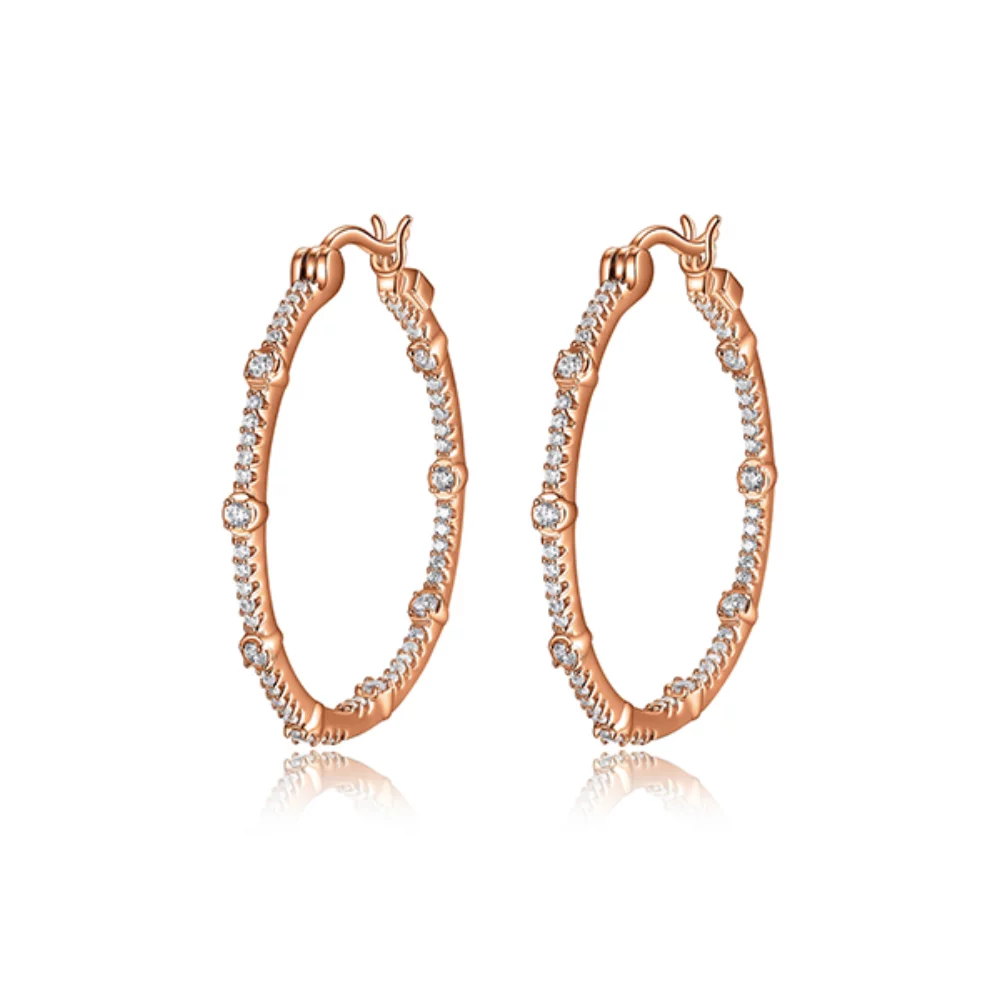 ELLE "Rodeo Drive" Sterling Silver Cubic Zirconia Station Hoop Earrings - Rose Gold