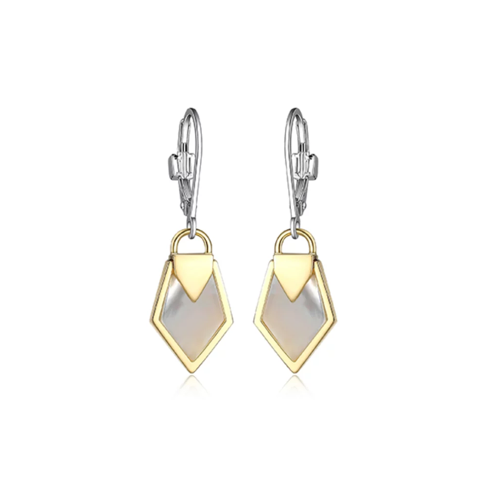 BOUCLES D'OREILLES PENDANTES EN NACRE BLANCHE ET ARGENT STERLING "Lock & Key" - Argent et Or