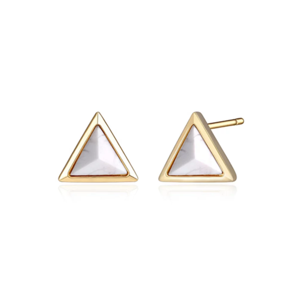 ELLE "Spatial" Sterling Silver Howlite Triangle Stud Earrings - Gold