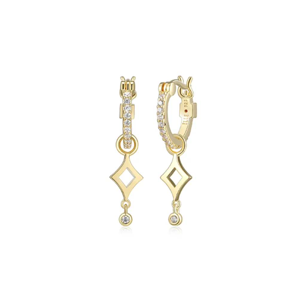 Boucles d'oreilles "Stellar" en argent sterling avec pendentif en forme de losange et zircons cubiques - Or