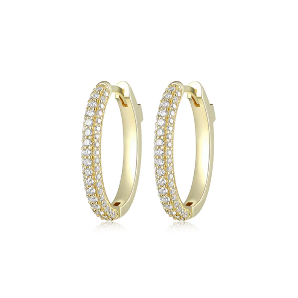 ELLE "Stardust" Oval Hoop Earrings with 3-Row Clear Cubic Zirconia - Gold