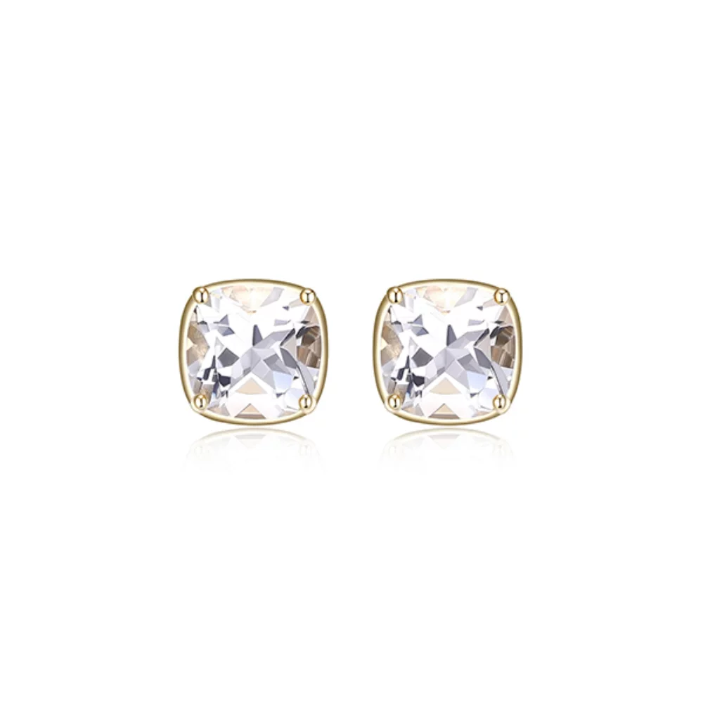 BOUCLES D'OREILLES "Marble" en quartz clair taillé en coussin - Or