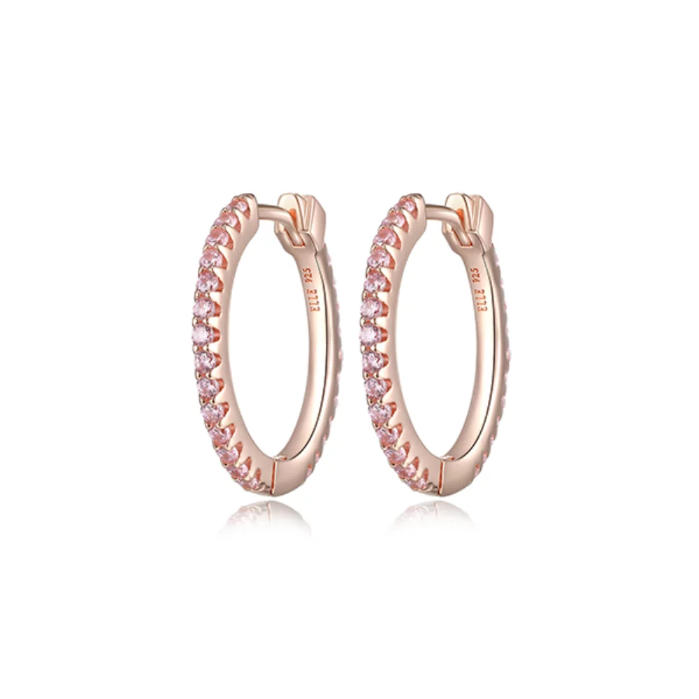 ELLE "Stardust" 20mm Hoop Earrings with Clear Cubic Zirconia - Rose Gold