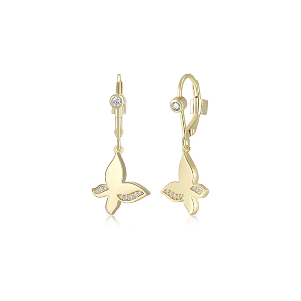 ELLE "Motif" Butterfly with Cubic Zirconia Dangle Earrings - Gold