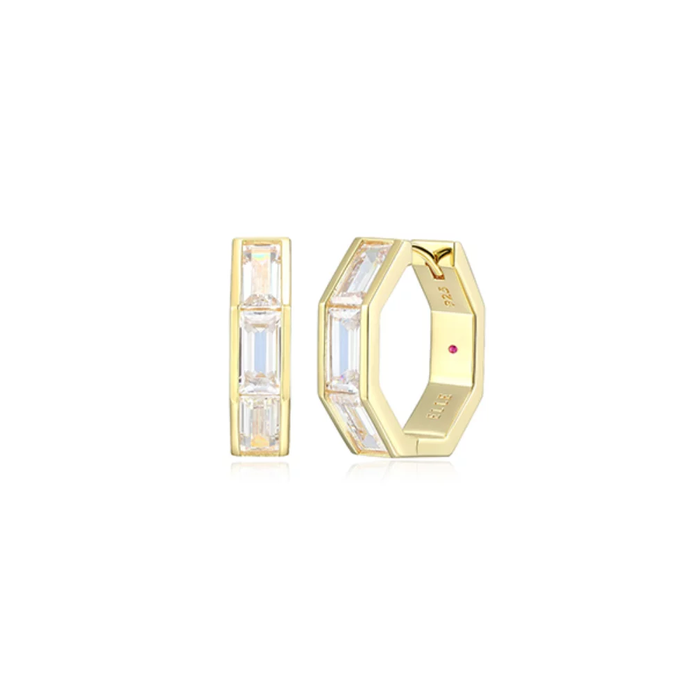 BOUCLES D'OREILLES "Baguette" droites avec zircons cubiques en forme d'octogone - Or