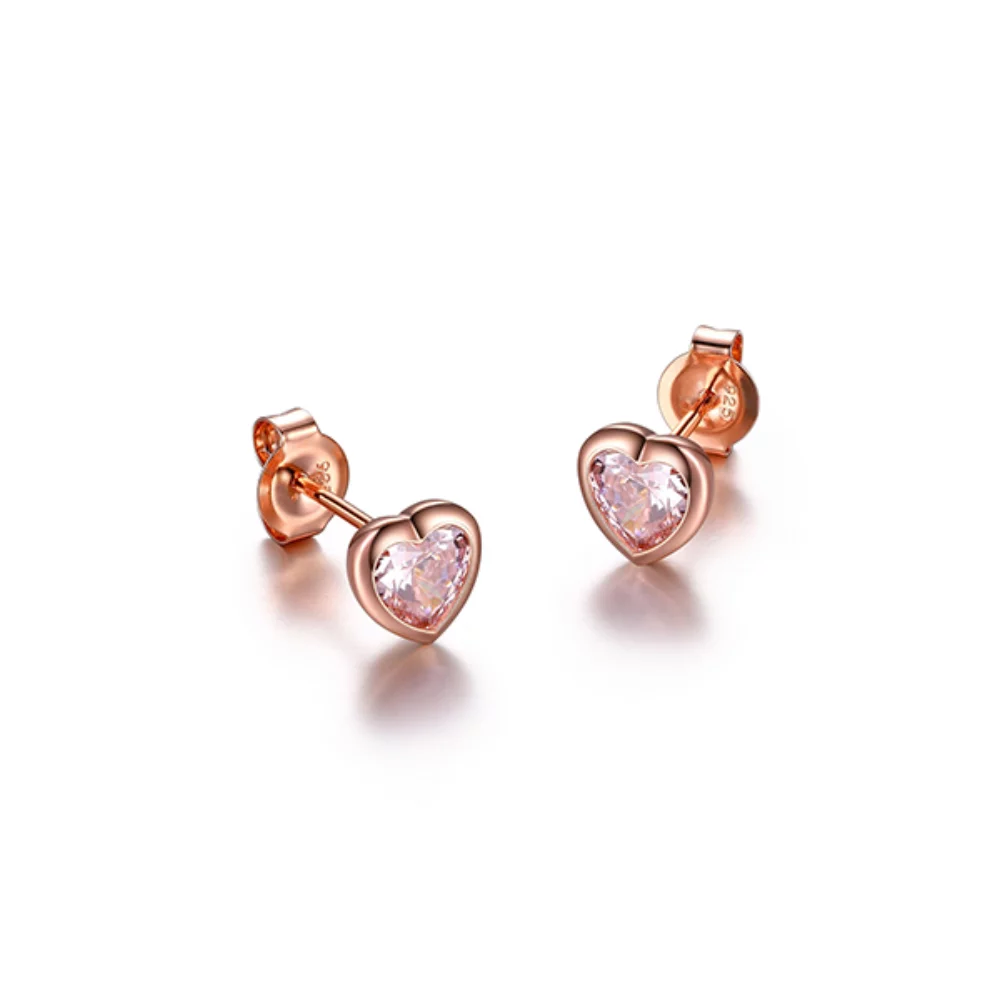 Boucles d'oreilles en forme de cœur en zircone cubique - Or rose