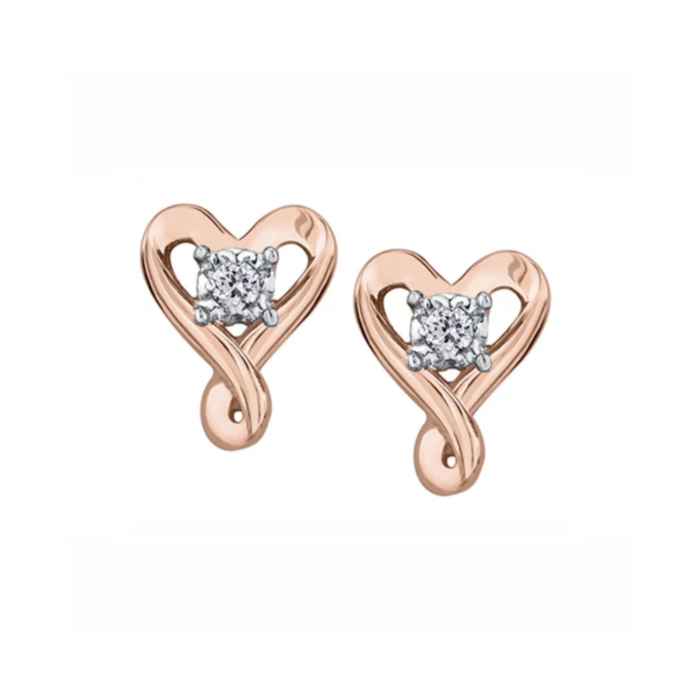 Diamond Heart Stud Earrings in 10K Rose Gold (0.025 CT. T.W.)