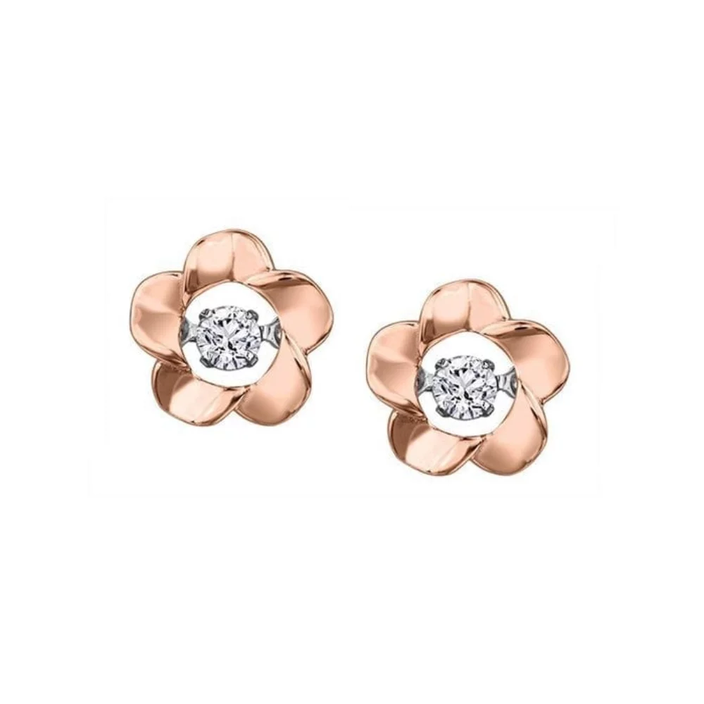 Boucles d'oreilles solitaires en diamant canadien en or rose 10 carats (0,08 CT).