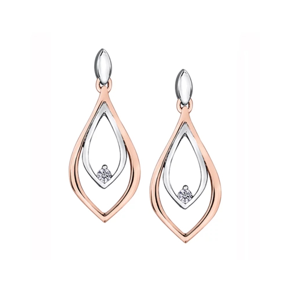 14K White & Rose Gold Double Teardrop Earrings with Diamond (0.02 CT. T.W.)
