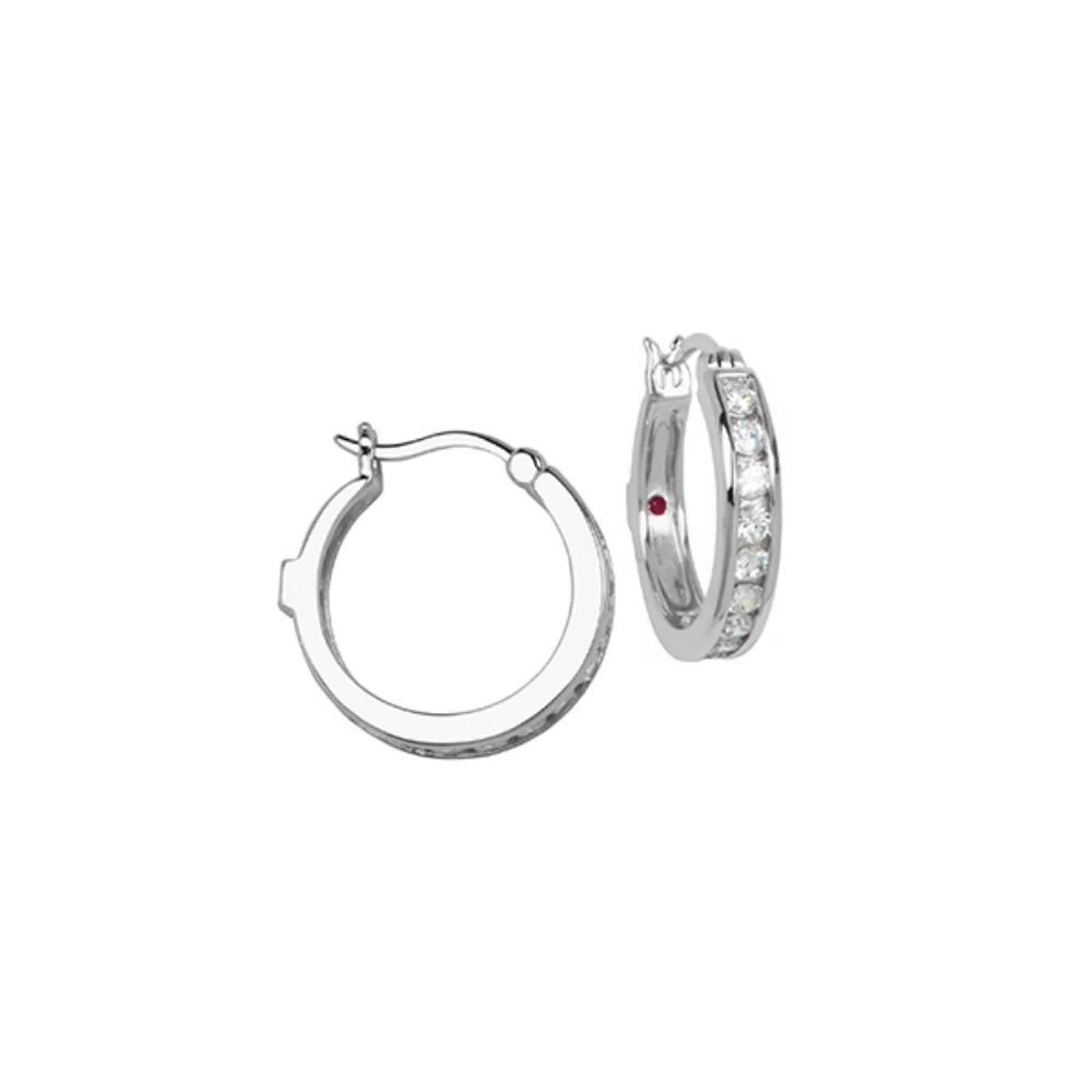 ELLE "Hoops" Sterling Silver Channel Set Cubic Zirconia 20mm Hoop Earrings - Silver