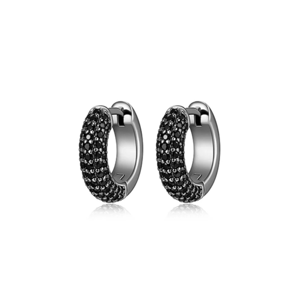ELLE "Stardust" 15mm Hoop Earrings with 5-Row Black Spinel - Black