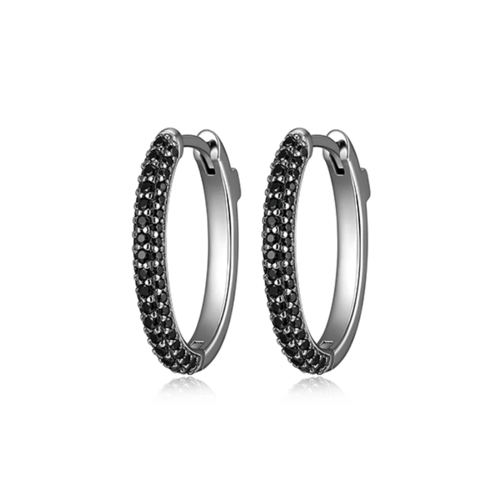 ELLE "Stardust" Oval Hoop Earrings with 3-Row Black Spinel - Black