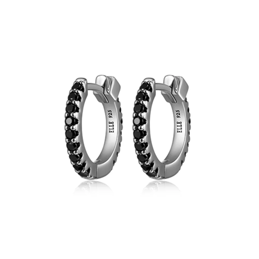 ELLE "Stardust" 15mm Hoop Earrings with Black Spinel - Black