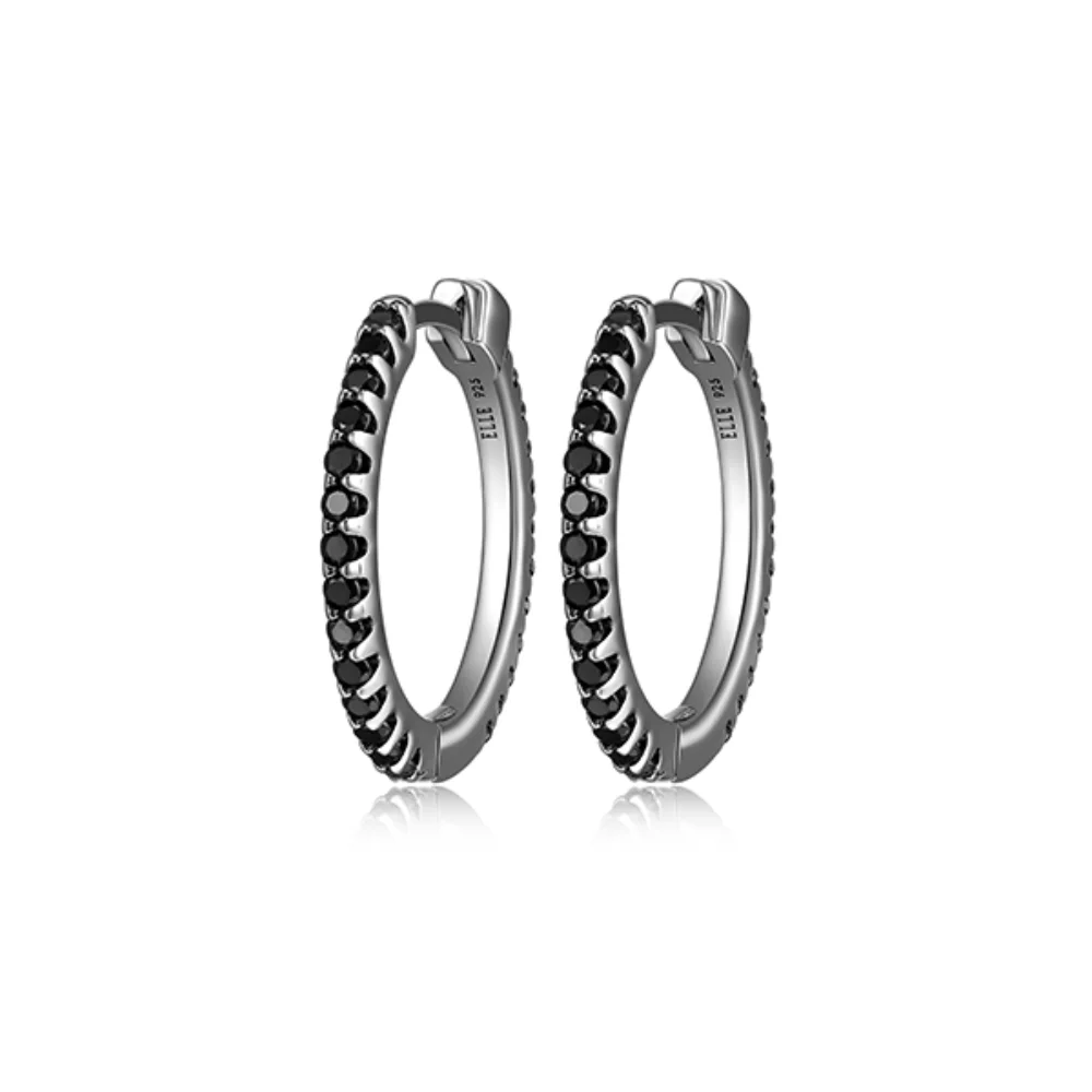 ELLE "Stardust" 20mm Hoop Earrings with Black Spinel - Black