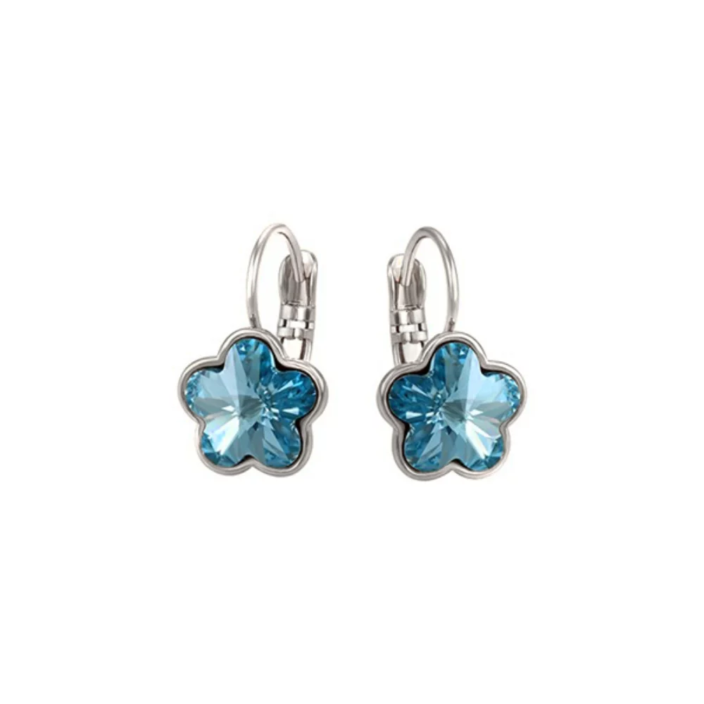 Swarovski Elements Crystal Flower Drop Earrings - Bermuda Blue