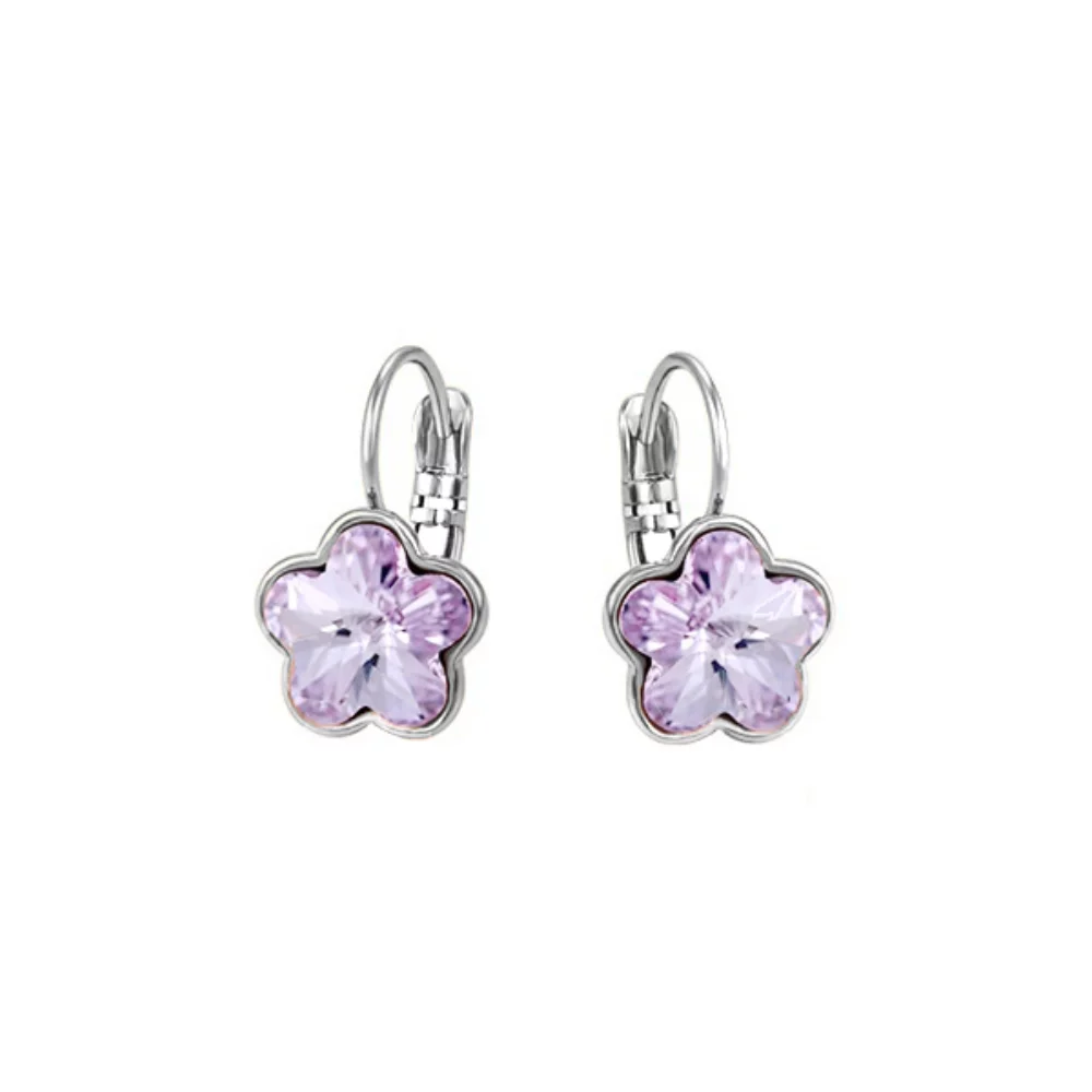 Swarovski Elements Crystal Flower Drop Earrings - Light Amethyst