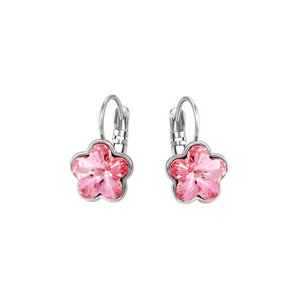 Swarovski Elements Crystal Flower Drop Earrings - Rose