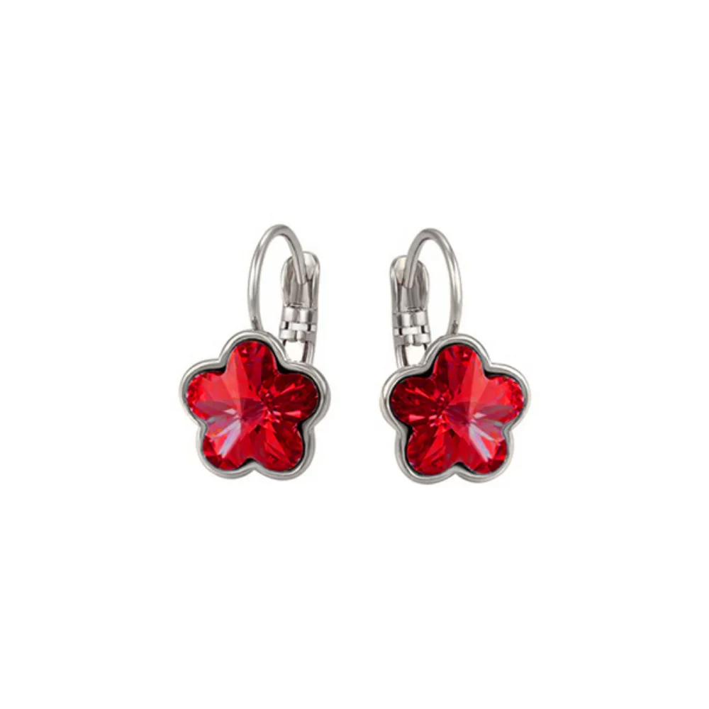 Swarovski Elements Crystal Flower Drop Earrings - Red