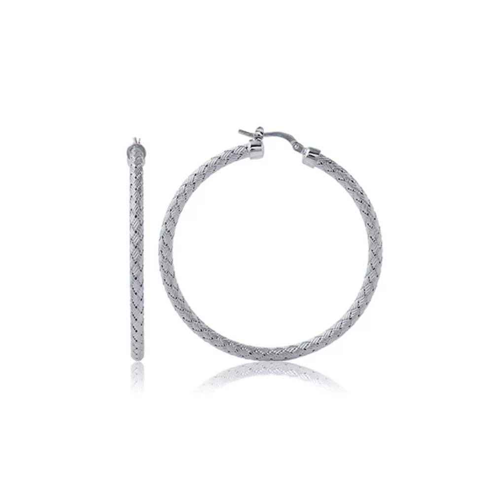 Charles Garnier Sterling Silver "MILAN 45" 3mm Woven 45mm Hoop Earrings - Silver