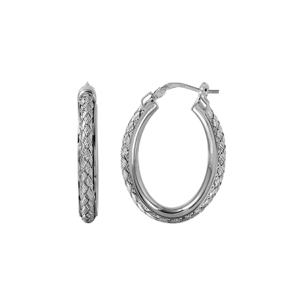 Charles Garnier Sterling Silver "NORMA OVAL" 3mm Woven 35mm Oval Hoop Earrings - Silver