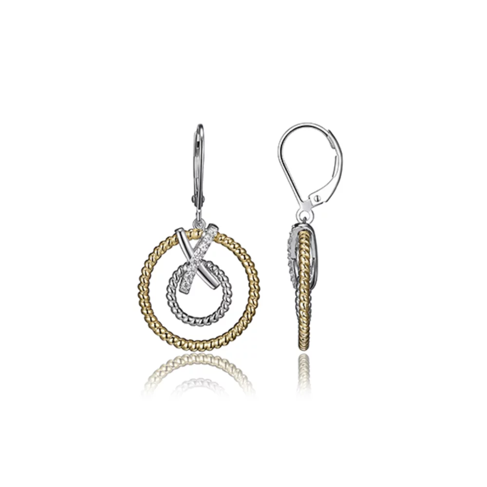 Charles Garnier Sterling Silver "LINQ" Double Circle Leverback Earrings - Silver and Gold