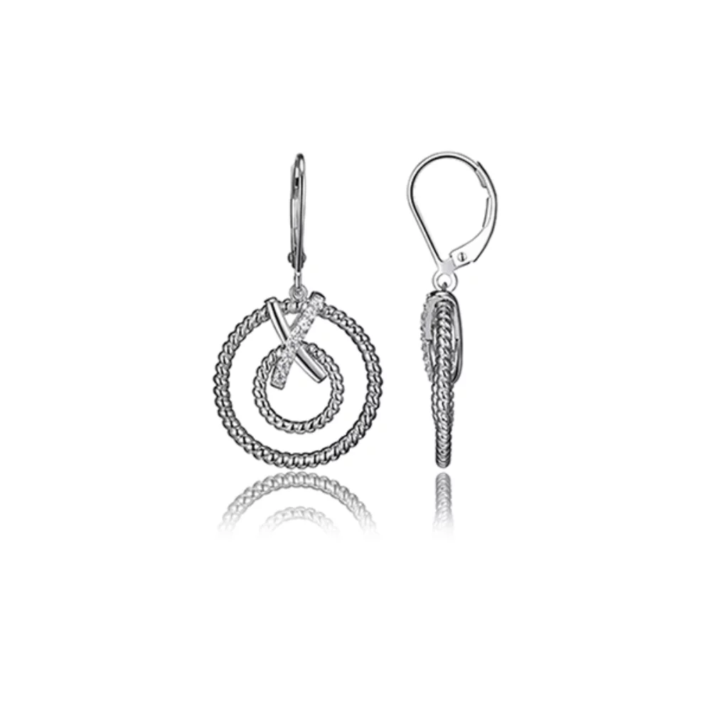 Charles Garnier Sterling Silver "LINQ" Double Circle Leverback Dangle Earrings with CZ - Silver
