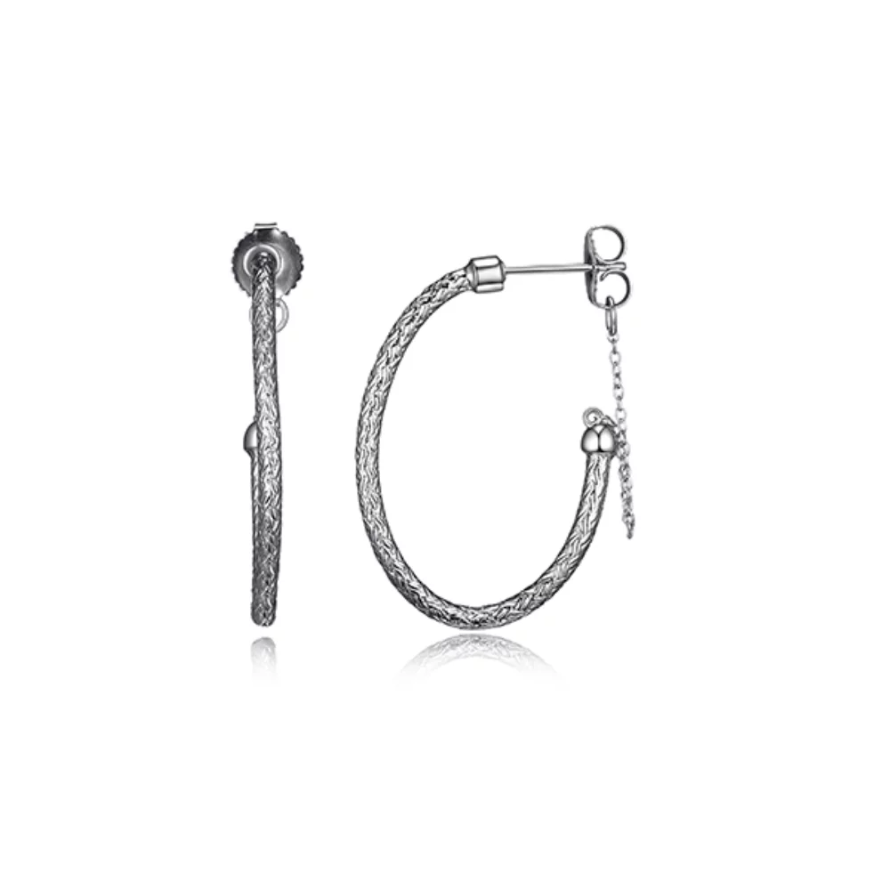 Charles Garnier Sterling Silver "HOOP" Rhodium Plated 30x21mm Oval J Hoop Earrings - Silver