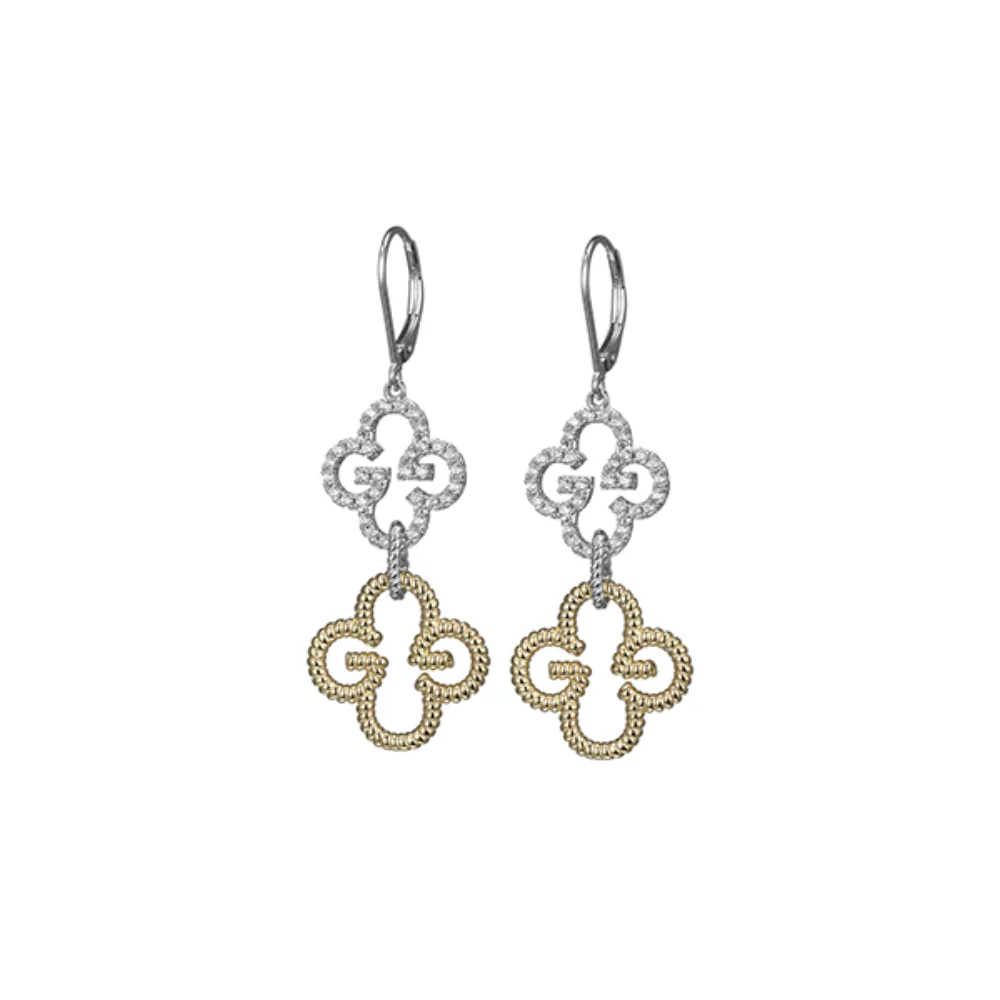 Charles Garnier Sterling Silver "MONOGRAM" Double Earrings with Cubic Zirconia - Silver and Gold
