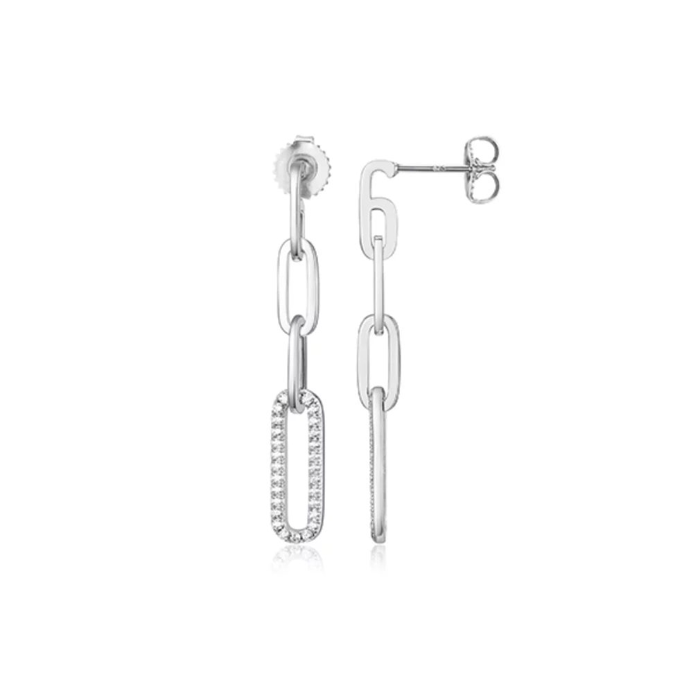 Charles Garnier Diamondlite Sterling Silver "PAPERCLIP" 3.5mm Link Dangle Earrings - Silver