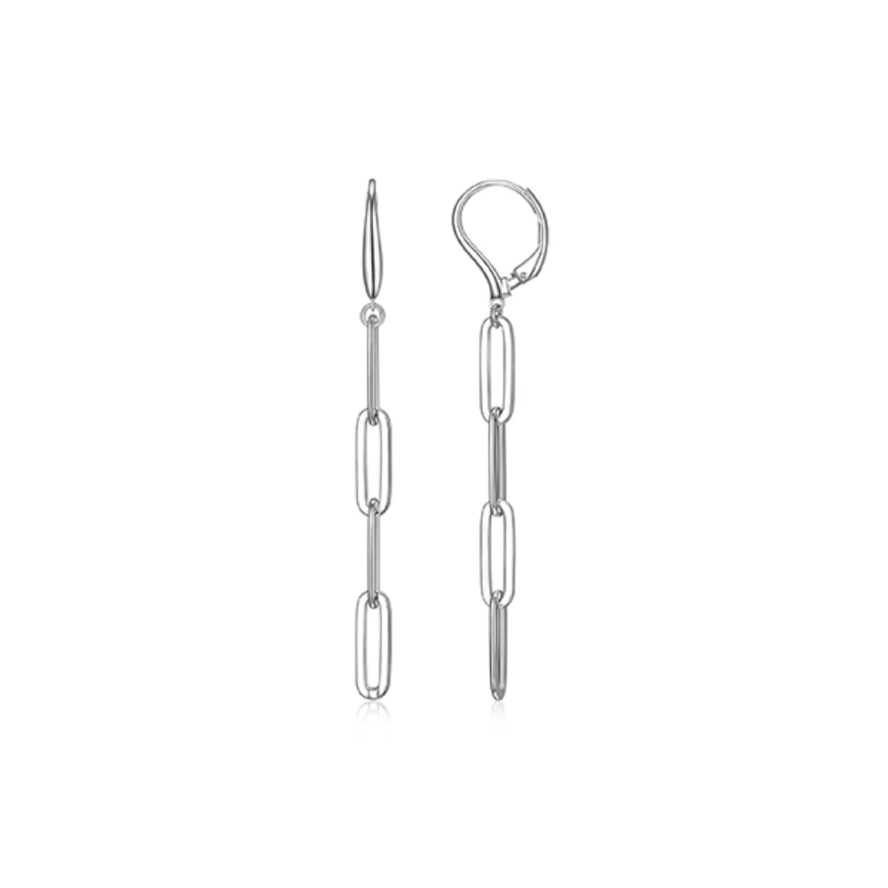 Charles Garnier Sterling Silver "PAPERCLIP" 4.5mm Link Dangle Earrings - Silver